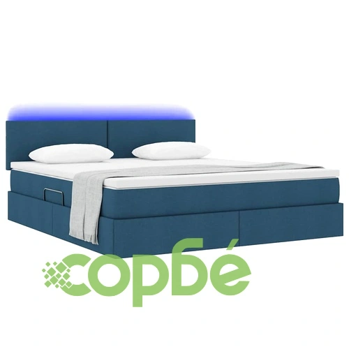 Легло с LED осветление и вградено съхранение синьо 180x200 см текстил ➤ топ цена ➤ sorbe.bg