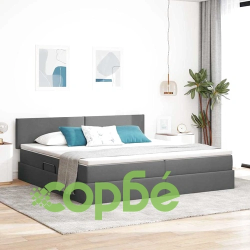 Легло с LED осветление тъмносиво 200x200 см текстил с матрак ➤ топ цена ➤ sorbe.bg