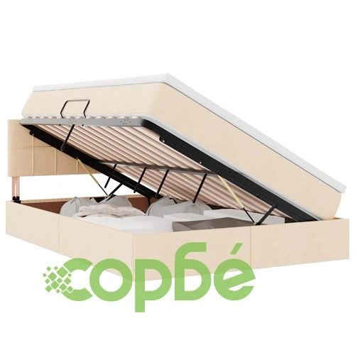 Легло с LED осветление и матрак, текстил, кремаво, 140 x 190 см ➤ топ цена ➤ sorbe.bg