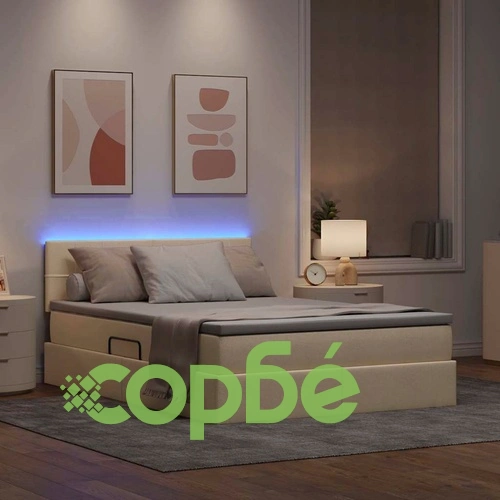 Легло с LED осветление и матрак, текстил, кремаво, 140 x 190 см ➤ топ цена ➤ sorbe.bg