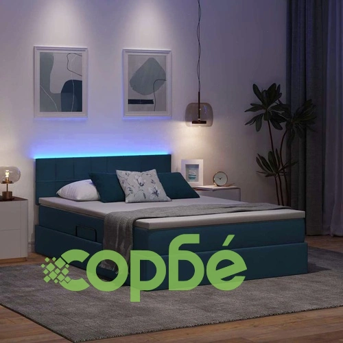 Легло с LED осветление и място за съхранение с матрак, Синьо, 140 x 190 см, Текстил ➤ топ цена ➤ sorbe.bg