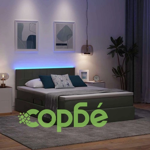 Легло с LED осветление и матрак, текстил, тъмносиво, 140 x 200 см ➤ топ цена ➤ sorbe.bg