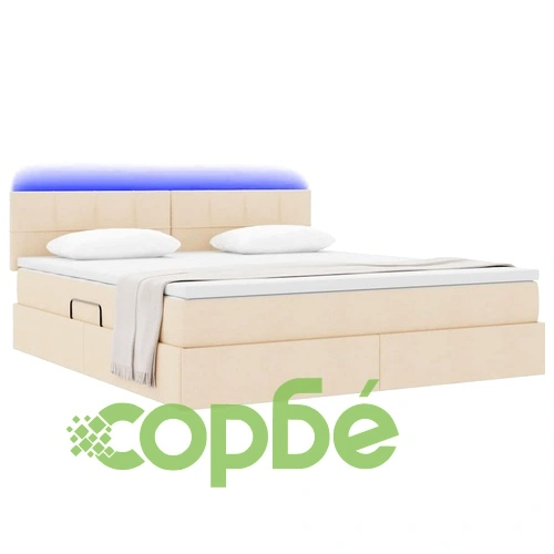 Легло с LED осветление и скрито съхранение кремаво 180x200 см текстил ➤ топ цена ➤ sorbe.bg