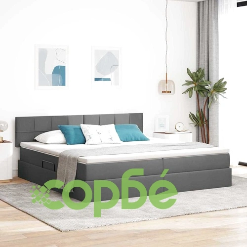 Легло с LED осветление тъмносиво 200x200 см текстил с матрак ➤ топ цена ➤ sorbe.bg