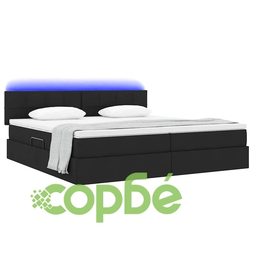 Легло с LED осветление черно 200x200 см текстил с матрак ➤ топ цена ➤ sorbe.bg