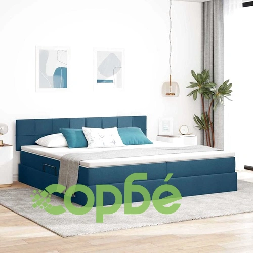 Легло с LED осветление и скрито съхранение синьо 200x200 см текстил ➤ топ цена ➤ sorbe.bg