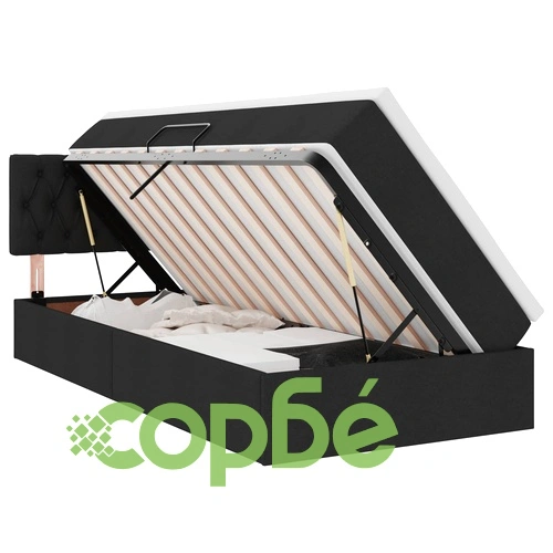 LED легло с матрак и табла, тапицирано, 90 x 200 см, Черно ➤ топ цена ➤ sorbe.bg