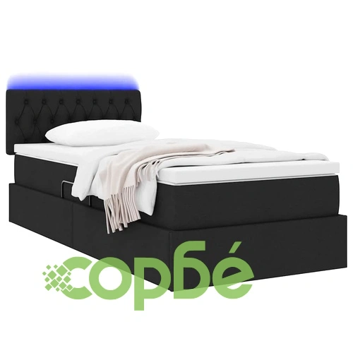 LED легло с матрак и табла, тапицирано, 90 x 200 см, Черно ➤ топ цена ➤ sorbe.bg