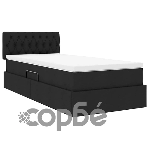 LED легло с матрак и табла, тапицирано, 90 x 200 см, Черно ➤ топ цена ➤ sorbe.bg