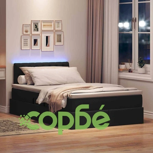 Легло с LED осветление и матрак, текстил, черно, 120 x 200 см ➤ топ цена ➤ sorbe.bg