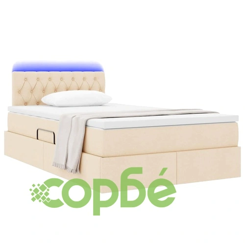 Легло с LED осветление и матрак, текстил, кремаво, 120 x 200 см ➤ топ цена ➤ sorbe.bg