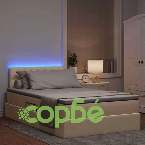 Легло с LED осветление и матрак, текстил, кремаво, 120 x 200 см ➤ топ цена ➤ sorbe.bg
