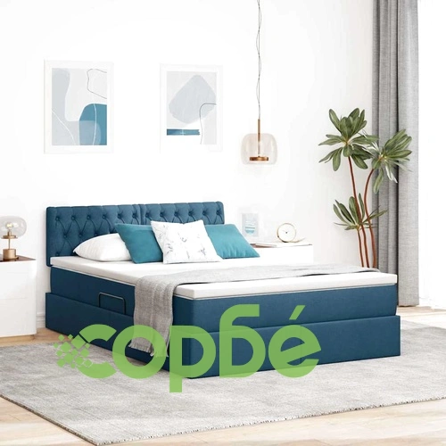 Легло с LED осветление и скрито съхранение синьо 140x190 см текстил ➤ топ цена ➤ sorbe.bg