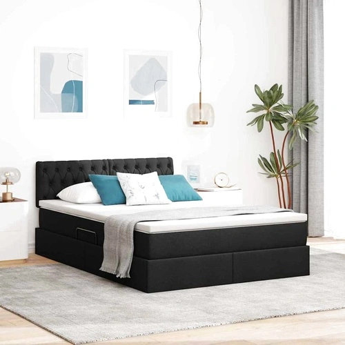 Легло с ЛЕД осветление и матрак, текстил, Черно, 140 x 200 см ➤ топ цена ➤ sorbe.bg