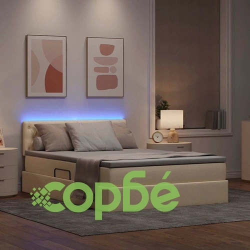 Легло с LED осветление и матрак, текстил, кремаво, 140 x 200 см ➤ топ цена ➤ sorbe.bg