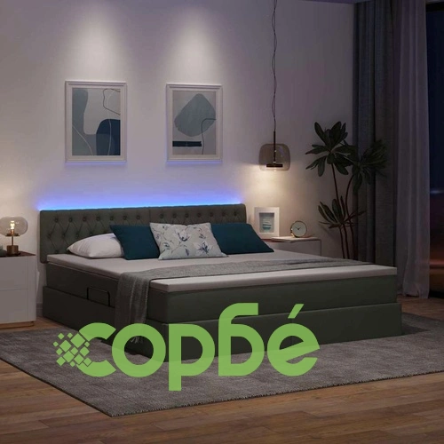 Легло с LED осветление от текстил тъмносиво 180x200 см с матрак ➤ топ цена ➤ sorbe.bg