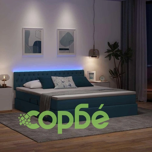Текстилно легло с LED осветление и скрито съхранение синьо 180x200 см ➤ топ цена ➤ sorbe.bg