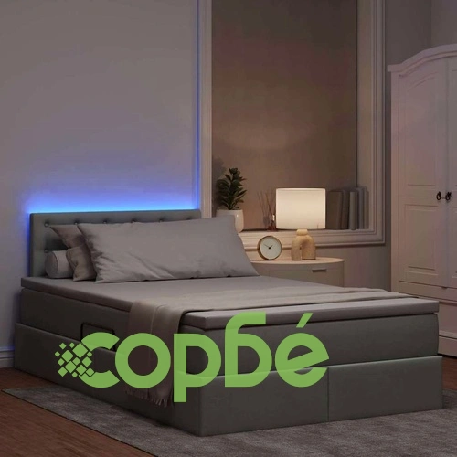 Легло с LED осветление и матрак, текстил, светлосиво, 120 x 200 см ➤ топ цена ➤ sorbe.bg
