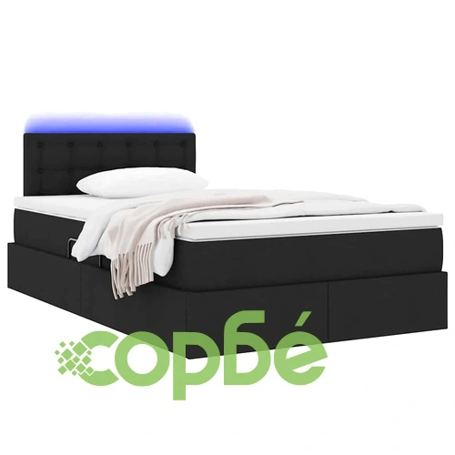 LED легло с текстилна тапицерия и матрак, Черно, 120 x 200 см ➤ топ цена ➤ sorbe.bg