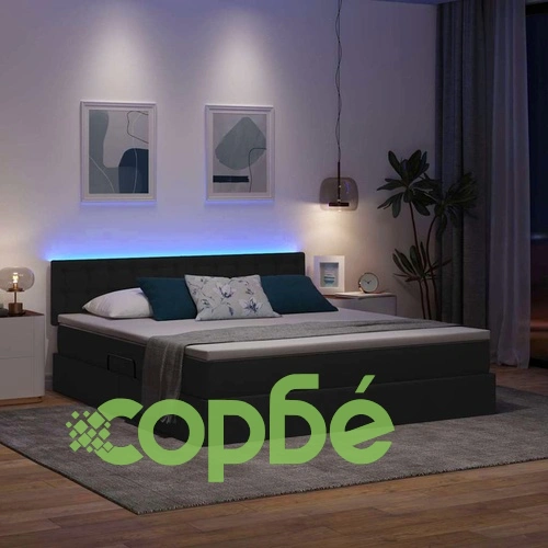 Легло с LED осветление и матрак, текстил, черно, 160 x 200 см ➤ топ цена ➤ sorbe.bg