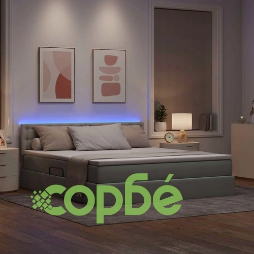 Легло с LED осветление и матрак, текстил, светлосиво, 180 x 200 см ➤ топ цена ➤ sorbe.bg