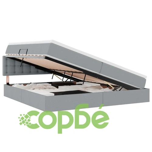 Легло с LED осветление и матрак, текстил, светлосиво, 200 x 200 см ➤ топ цена ➤ sorbe.bg