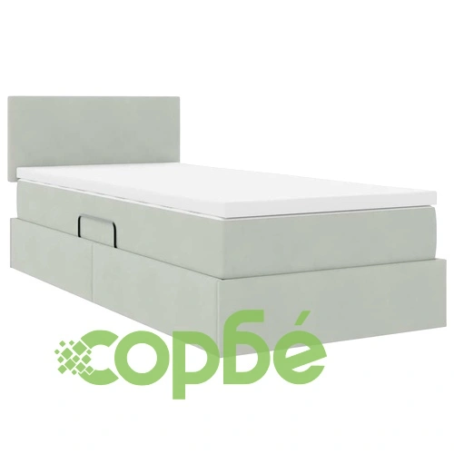 LED легло за съхранение с матрак, кадифе, 90 x 200 см, светлосиво ➤ топ цена ➤ sorbe.bg