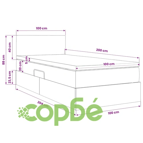 LED легло с матрак Светлосиво 100 x 200 см Кадифе, Метал ➤ топ цена ➤ sorbe.bg