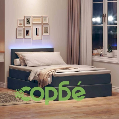 LED легло с ракла за съхранение и матрак, 120 x 190 см, кадифе, тъмносиво ➤ топ цена ➤ sorbe.bg