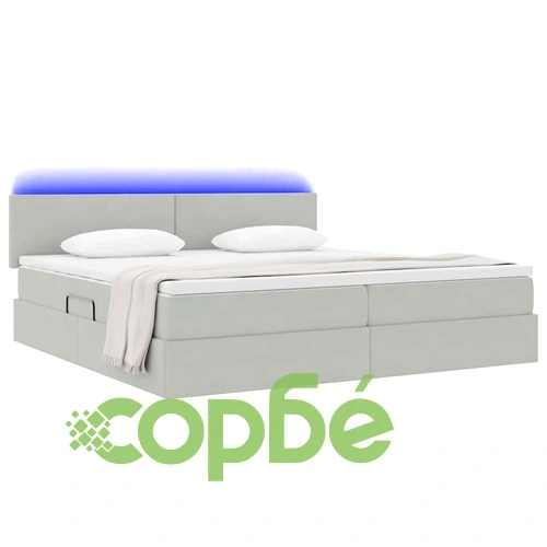 LED легло с матрак и табла от кадифе, светлосиво, 200 x 200 см ➤ топ цена ➤ sorbe.bg