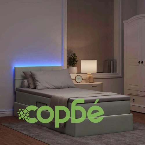 LED легло с матрак и табла, Кадифе, Светлосиво, 100 x 200 см ➤ топ цена ➤ sorbe.bg