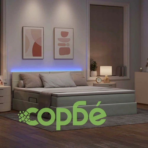 Легло с LED осветление и матрак, кадифе, светлосиво, 180 x 200 см ➤ топ цена ➤ sorbe.bg