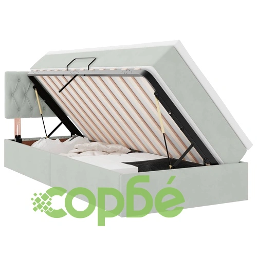 LED легло за съхранение с матрак, кадифе, 100 x 200 см, светлосиво ➤ топ цена ➤ sorbe.bg