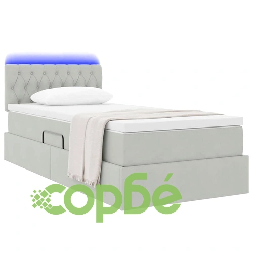 LED легло за съхранение с матрак, кадифе, 100 x 200 см, светлосиво ➤ топ цена ➤ sorbe.bg