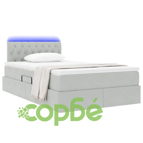 LED легло с матрак и кадифена табла, светлосиво, 120 x 200 см ➤ топ цена ➤ sorbe.bg