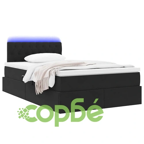 Легло с LED осветление и матрак, кадифе, 120 x 200 см, черно ➤ топ цена ➤ sorbe.bg