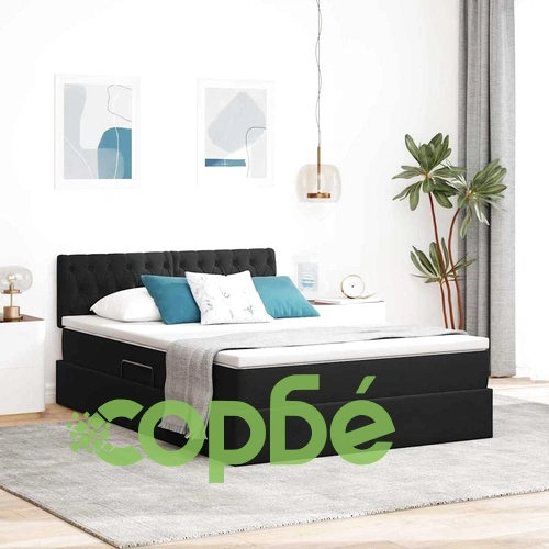 Легло с LED осветление от кадифе черно 140x190 см с матрак ➤ топ цена ➤ sorbe.bg