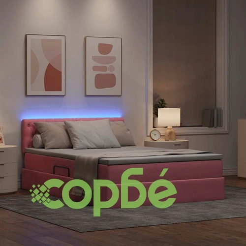 LED легло с ниша за съхранение и матрак, кадифе, розово, 140 x 190 см ➤ топ цена ➤ sorbe.bg