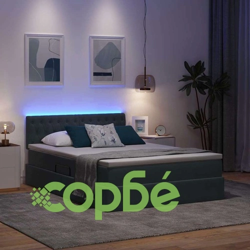 Легло с LED осветление и матрак, Тъмносиво, 140 x 200 см, Кадифе ➤ топ цена ➤ sorbe.bg
