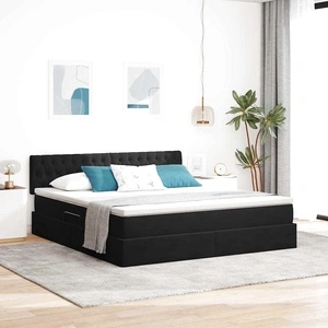 LED легло с кутия за съхранение и матрак, Кадифе, 160 x 200 см, Черно