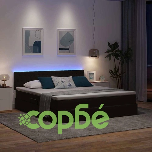 Легло с LED осветление и хидравличен механизъм 180x200 см кадифе черно ➤ топ цена ➤ sorbe.bg