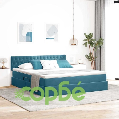 Кадифено легло с LED осветление тъмносиньо 180x200 см с матрак ➤ топ цена ➤ sorbe.bg
