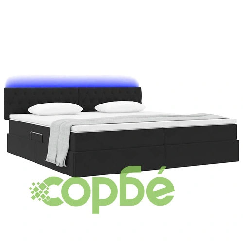 Кадифено легло с LED осветление черно 200x200 см с матрак ➤ топ цена ➤ sorbe.bg