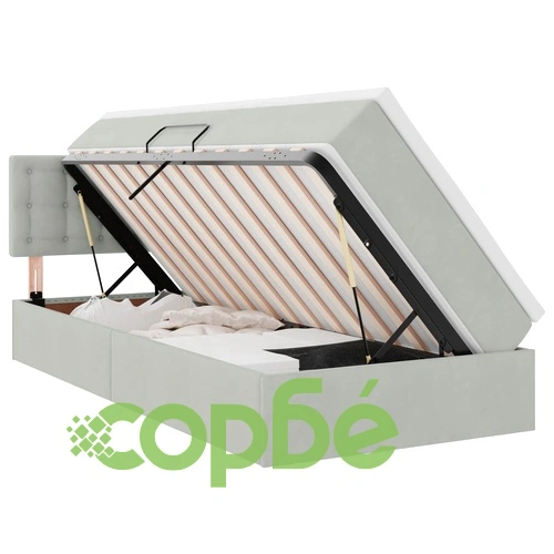 LED легло с матрак 90 x 200 см, кадифе, светлосиво ➤ топ цена ➤ sorbe.bg