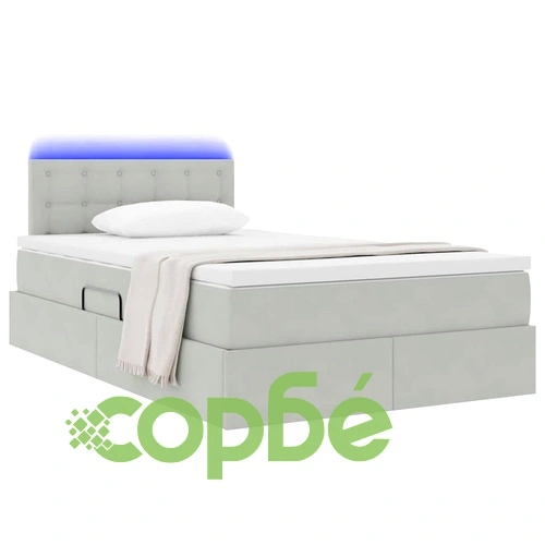 LED легло с матрак 120 x 190 см, кадифе, светлосиво ➤ топ цена ➤ sorbe.bg