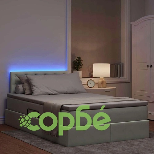 LED легло с матрак 120 x 190 см, кадифе, светлосиво ➤ топ цена ➤ sorbe.bg