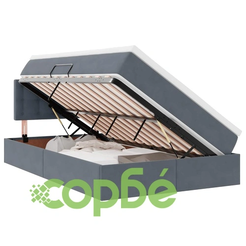 LED легло с табла и място за съхранение, кадифе, 120 x 190 см, тъмносиво ➤ топ цена ➤ sorbe.bg
