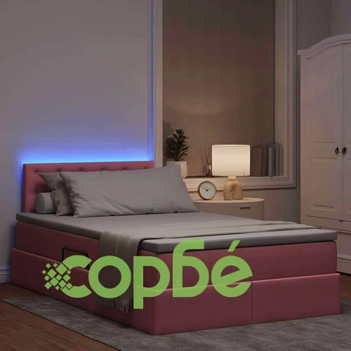 LED легло с матрак 120 x 190 см, кадифе, розово ➤ топ цена ➤ sorbe.bg