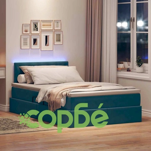 LED легло с матрак и табла от кадифе, тъмносин, 120 x 200 см ➤ топ цена ➤ sorbe.bg