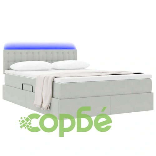 LED легло с матрак и кадифена тапицерия, 140 x 190 см, светлосиво ➤ топ цена ➤ sorbe.bg
